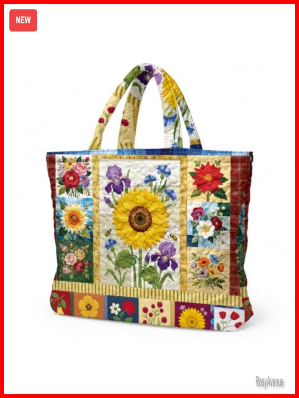 Quilted Floral Patchwork Tote Bag Polyester Large Shoulder Bag for Women